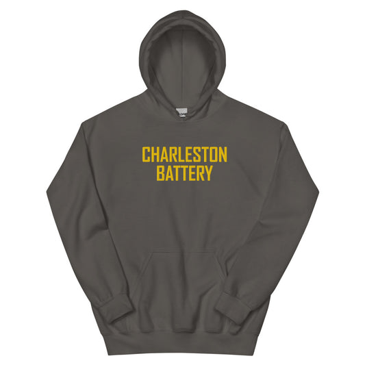 Charleston battery embroidered wordmark adult hoodie - charcoal