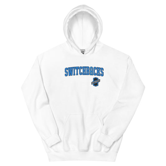 Colorado springs switchbacks embroidered wordmark adult hoodie - white