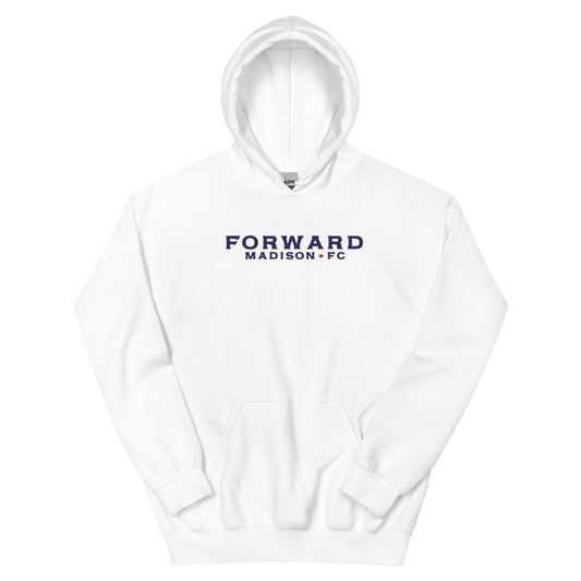 Forward madison fc embroidered wordmark adult hoodie - white