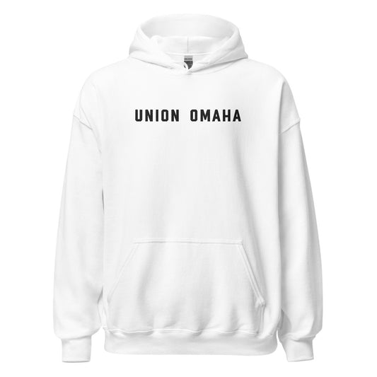 Union omaha embroidered wordmark adult hoodie - white