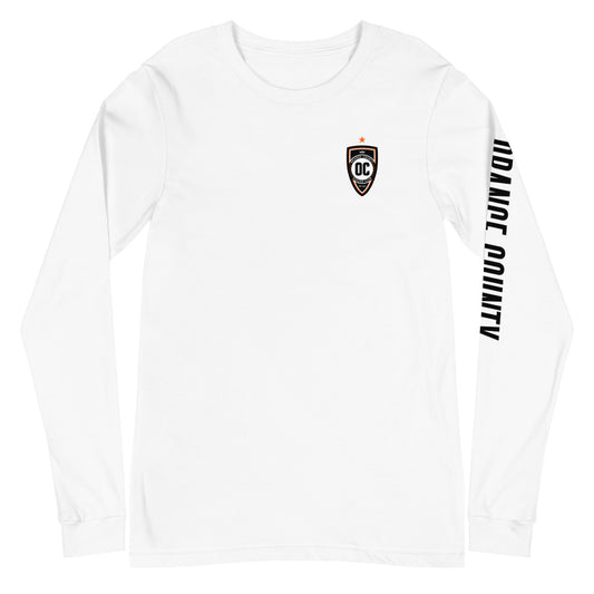 Orange county sc lc/sleeve crest 2-hit unisex long sleeve t-shirt - white