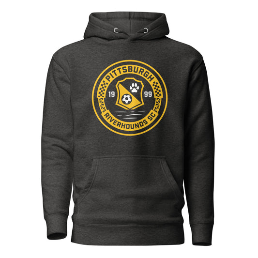 Pittsburgh riverhounds sc crest cotton heritage premium hoodie - charcoal heather
