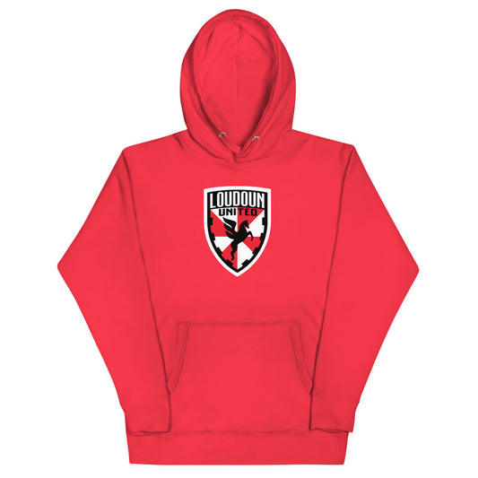 Loudoun united fc crest cotton heritage premium hoodie - team red