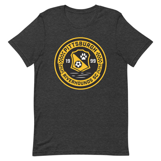 Pittsburgh riverhounds sc crest adult t-shirt - dark grey heather