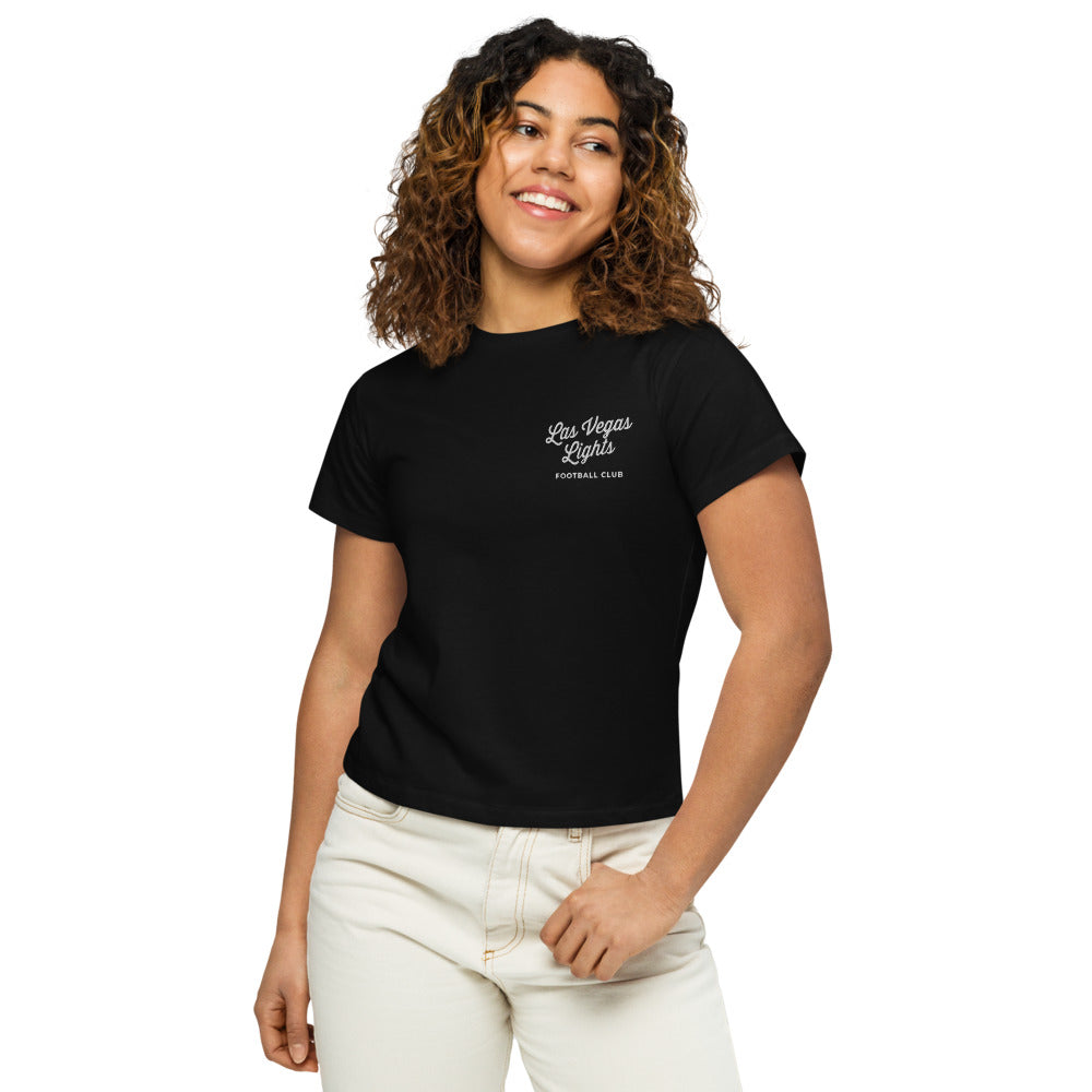 Las Vegas Lights Embroidered Script Team Women's Cropped T-Shirt